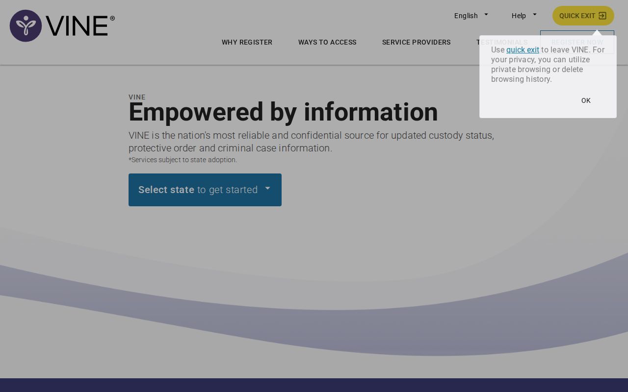 VINELink state search interface for custody records